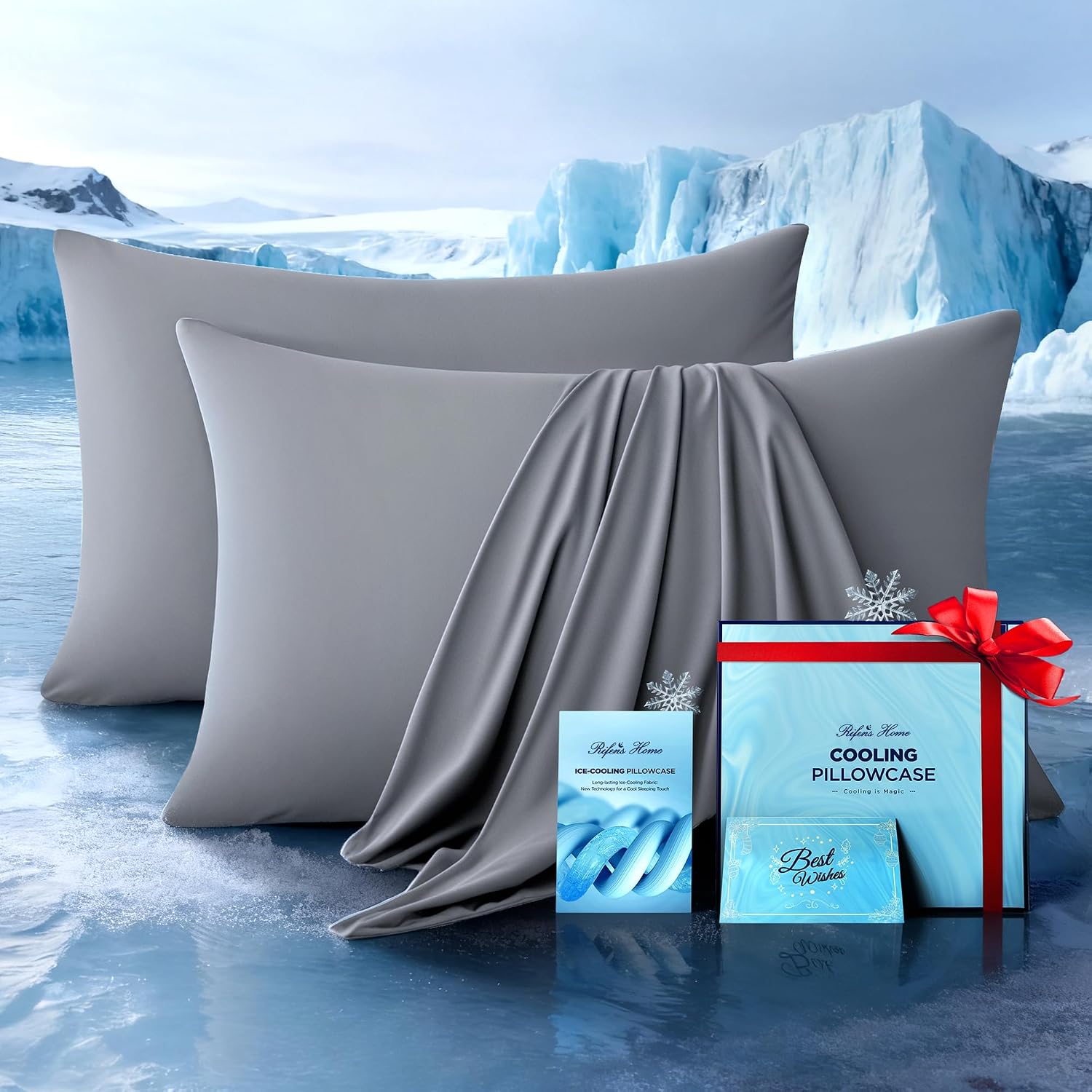 Ultra-Chill Cooling Pillowcase Set of 2 for Hot Sleepers, Softer Than Silk Pillow Cases for Protecting Hair & Skin, Breathable Bed Pillow Covers w/Zipper, Gifts for Women Men(Light Gray, King)