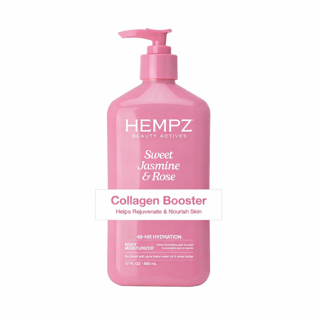 Hempz Sweet Jasmine & Rose Herbal Body Moisturizer for Women, 17 Fl. oz. – Moisturizing Lotion with 100% Pure Hemp Seed Oil, Collagen, Shea Butter – Hydrating Vegan Lotion for Dry Skin | Beauty Actives Collagen Booster & Hemp Seed Oil for Dry Skin, 48-Hour Hydration, Vegan & Cruelty-Free, Paraben-Free
