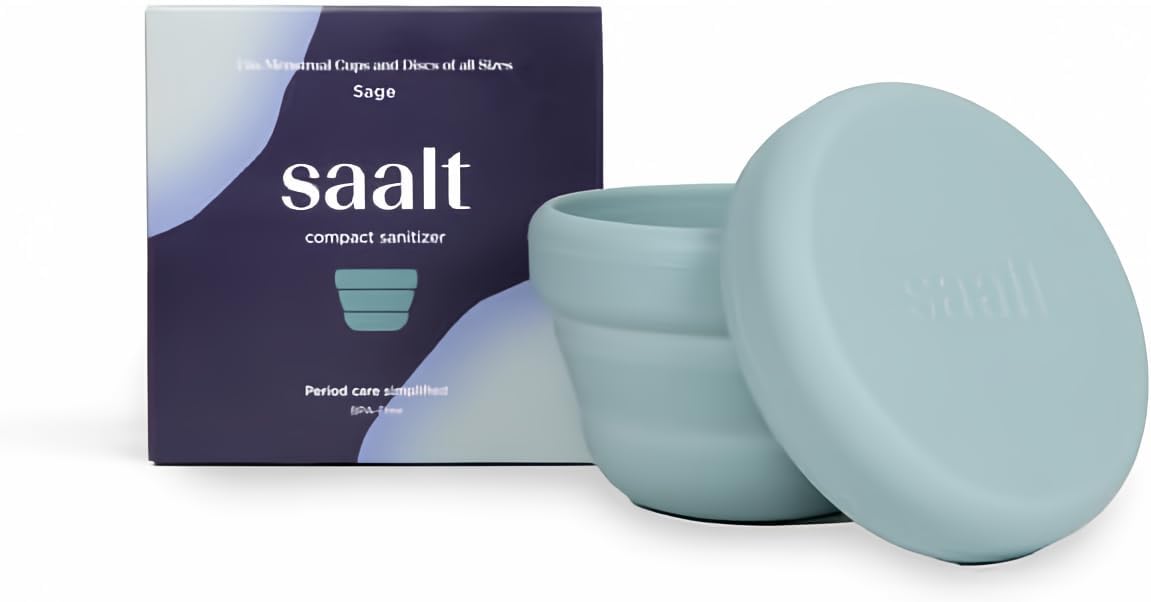 Saalt Compact Sanitizer, Menstrual Disc and Period Cup Cleaner | Microwavable, Reusable Menstrual Disc Sanitizer for Travel or Home, Collapsible, Flat-Fold Design, Sage