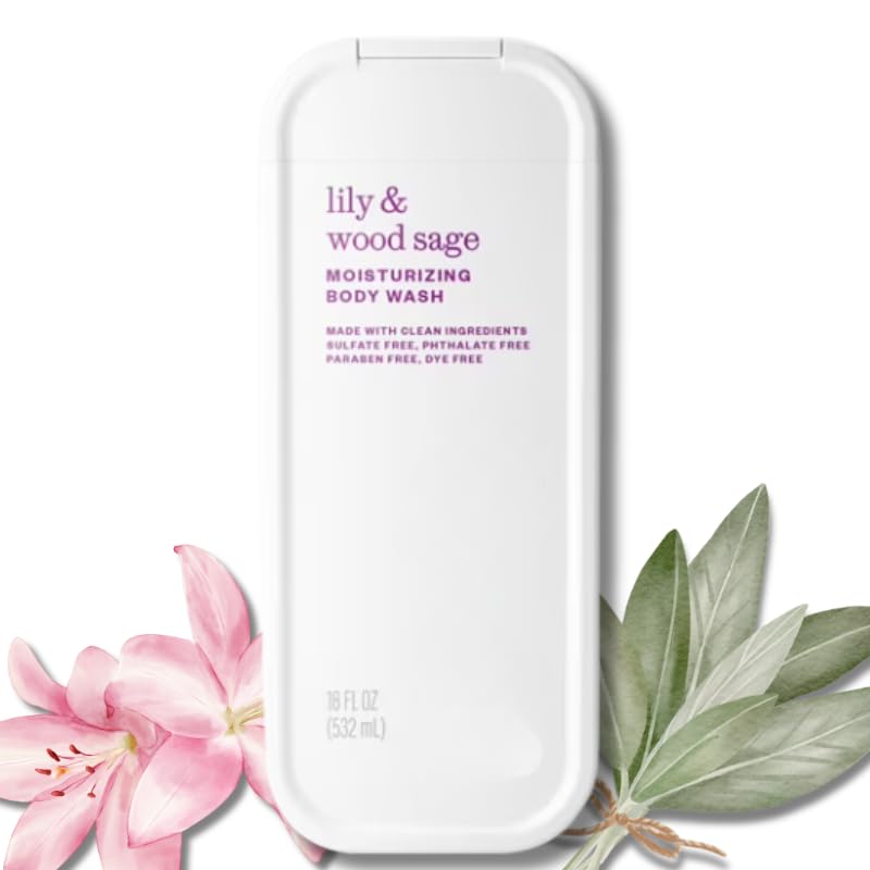 Lily & Wood Sage Moisturizing Body Wash, Sulfate Free, Paraben Free, Hydrating Formula for Women & Men, 18 fl oz