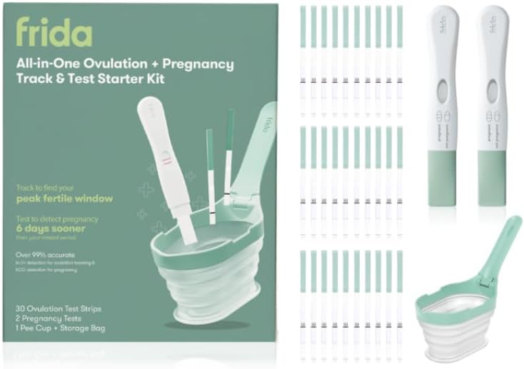 Frida Fertility All-in-One Ovulation & Pregnancy Test Kit, Reusable Pee Cup | 30 Easy At-Home LH Strips, 2 Pregnancy Tests, Ovulation Tracker & Reusable Pee Cup