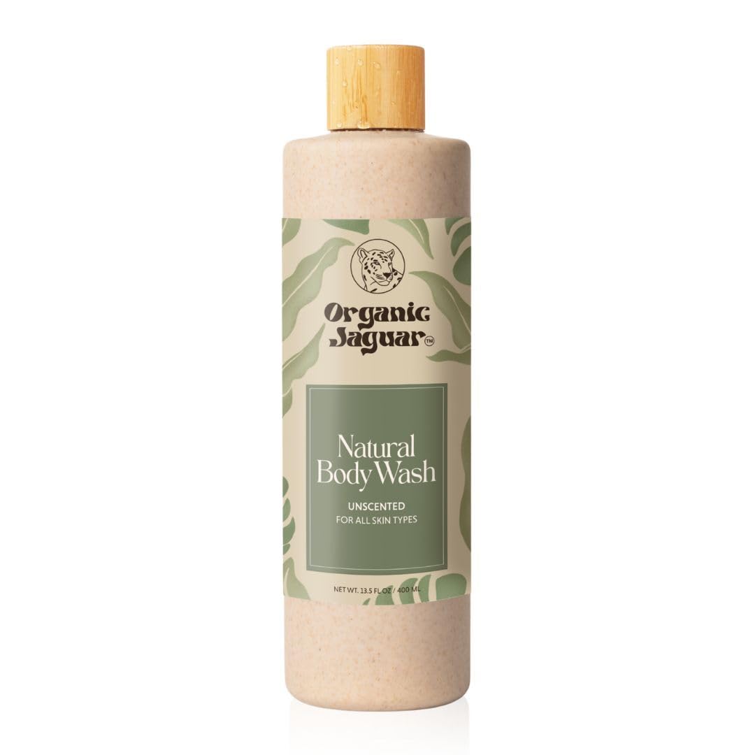 Organic Jaguar Natural Body Wash with Aloe Vera Gel and Shea Butter, Bath and Shower Soap Cleanser for Body Care, Leaves Skin Soft & Hydrated, Unscented, Sulfate and Paraben Free, 13.5 fl oz