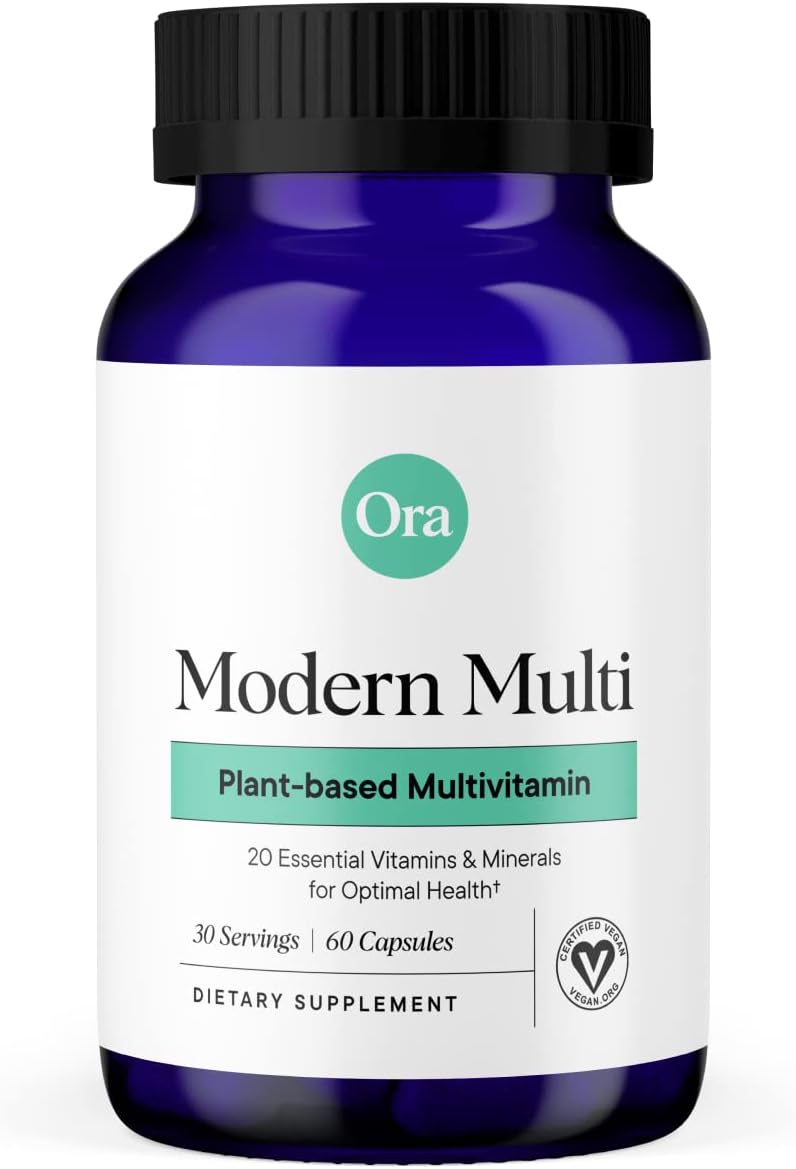 Ora Organic Plant Based Multivitamin for Women and Men, Bluelight Protection – Brain, Eye, Energy, Immune, Skin, Hair, Heart, and Bone Health Support, 60 Vegan Capsules