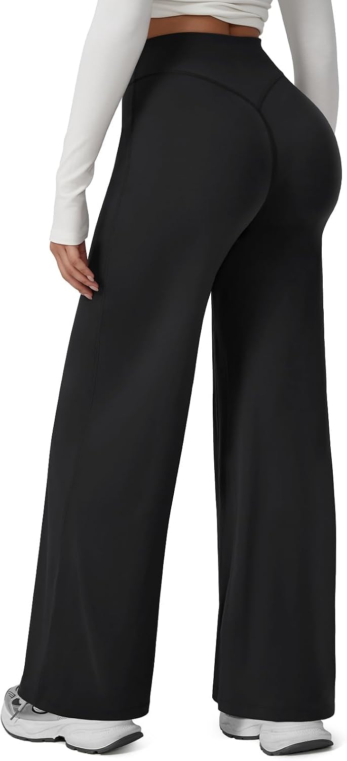 Straight Leg Leggings Women, High Waisted Wide Leg Yoga Pants, No Front Seam Workout Gym Lounge Pants