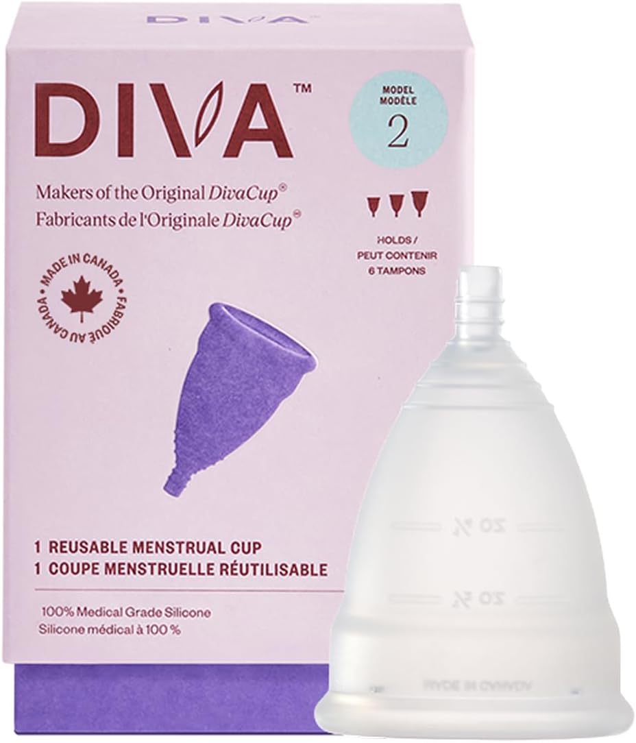 DIVA Cup Model 2 (for Wide Vaginal Canals, Post-Partum & Ages 35+) | 100% Medical Grade Silicone Reusable Menstrual Cup for Up to 12 Hours of Leak-Resistant, Plastic-Free Wear