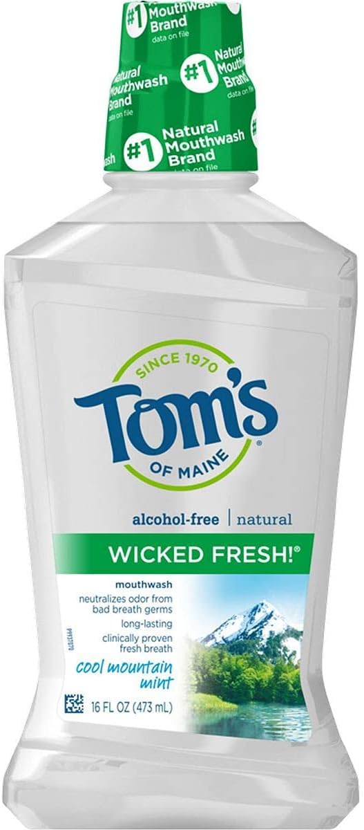 Tom’s of Maine Natural Wicked Fresh! Alcohol-Free Mouthwash, Cool Mountain Mint, 16 oz. (Packaging May Vary)