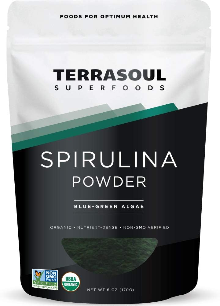 Terrasoul Superfoods Organic Spirulina Powder, 6 Oz, Vegan Protein, Green Superfood Boost for Smoothies, Detoxifying Elixirs, and Immune Support