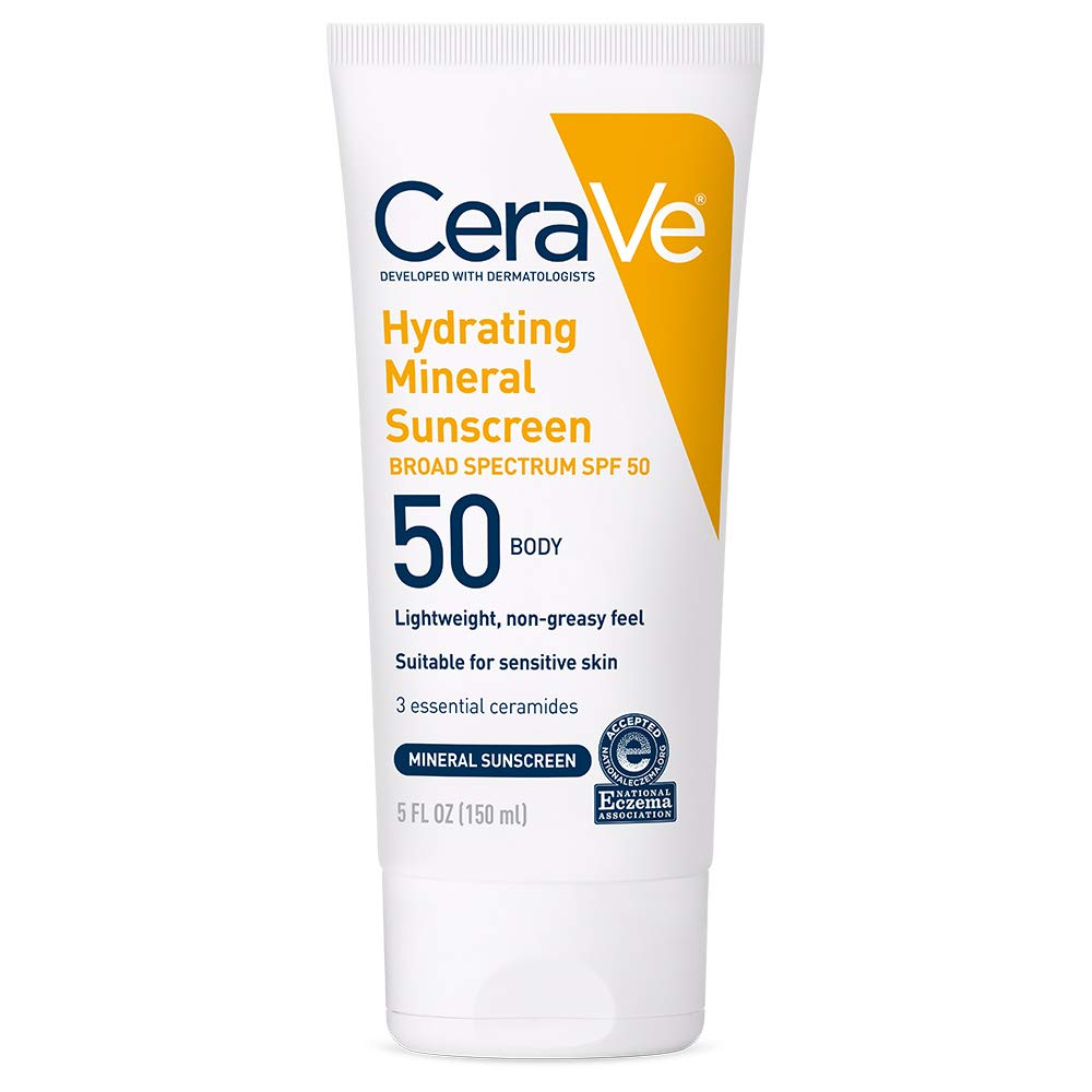 CeraVe Hydrating Mineral Sunscreen SPF 50 Face Sunscreen, Travel Size 2.5oz