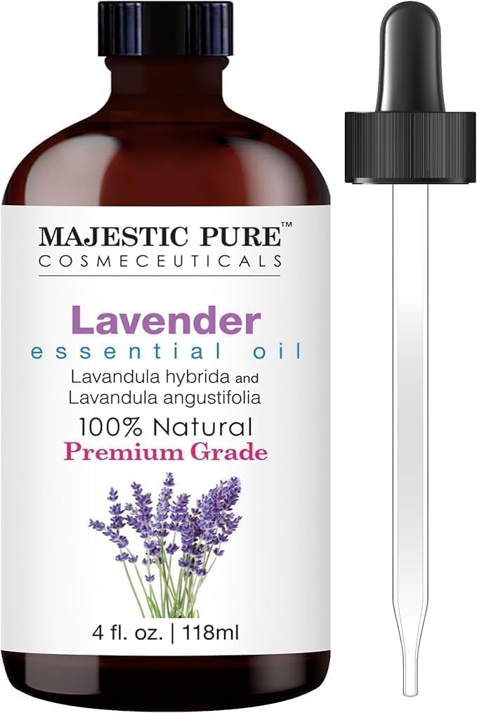 Majestic Pure Lavender Essential Oil for Diffuser – 4 Fl Oz | 100% Natural Essentials Oils for Aromatherapy, Soap and Candle Making Fragrance, Massage and Skin, Lavender Oil
