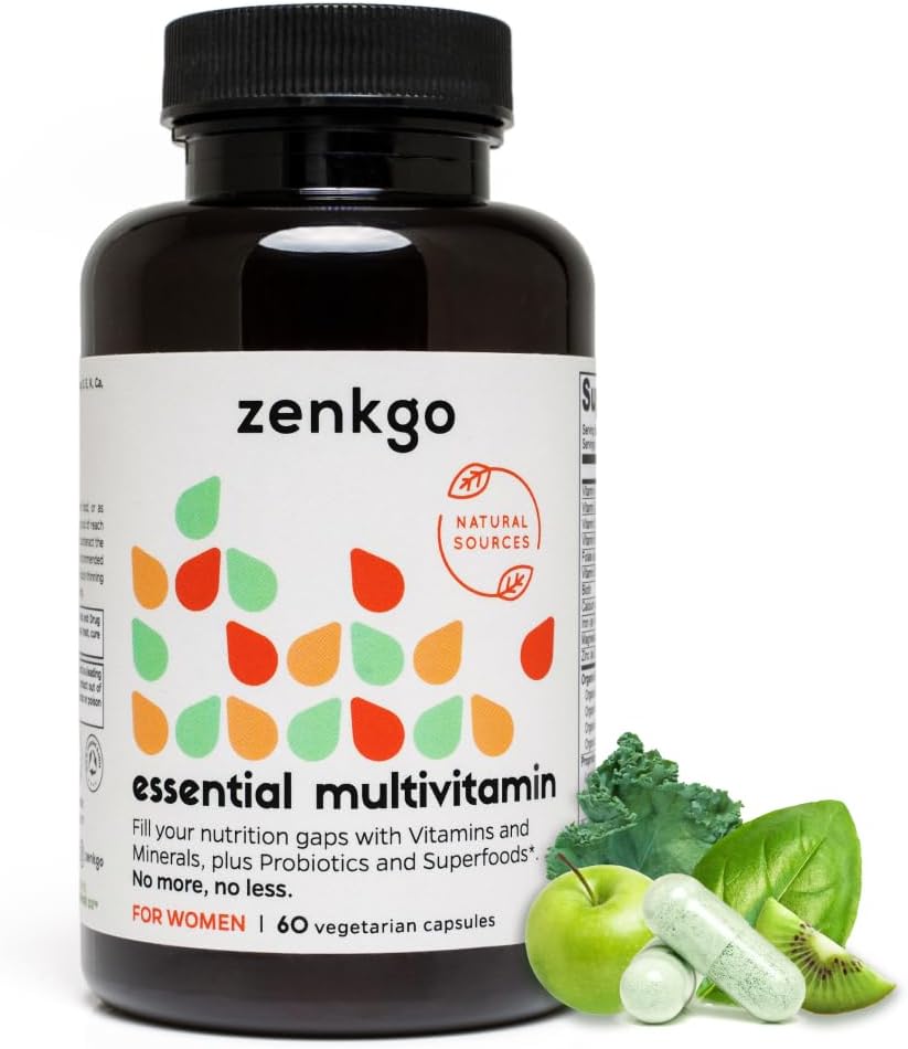 Zenkgo Women’s Multivitamin with 25B Probiotics & Organic Greens – Daily Whole Food Supplement for Yoga, Running & HYROX Athletes – Methyl Folate & B12 for Clean Energy & Recovery, 60 Caps