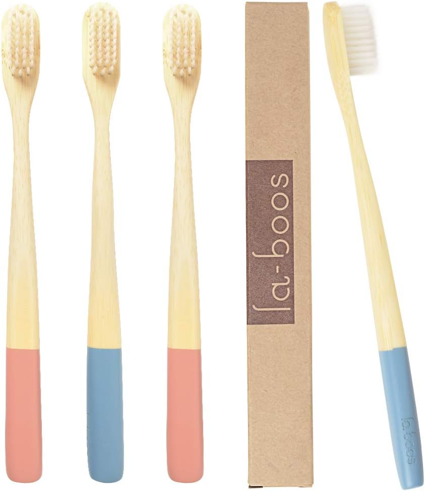 laboos Bamboo Toothbrushes Pack of 4 | eco-Friendly & Biodegradable | Non-Plastic BPA Free Soft Natural Bristles for Gingivitis and Sensitive Teeth | Recyclable Eco Toothbrush Men & Women