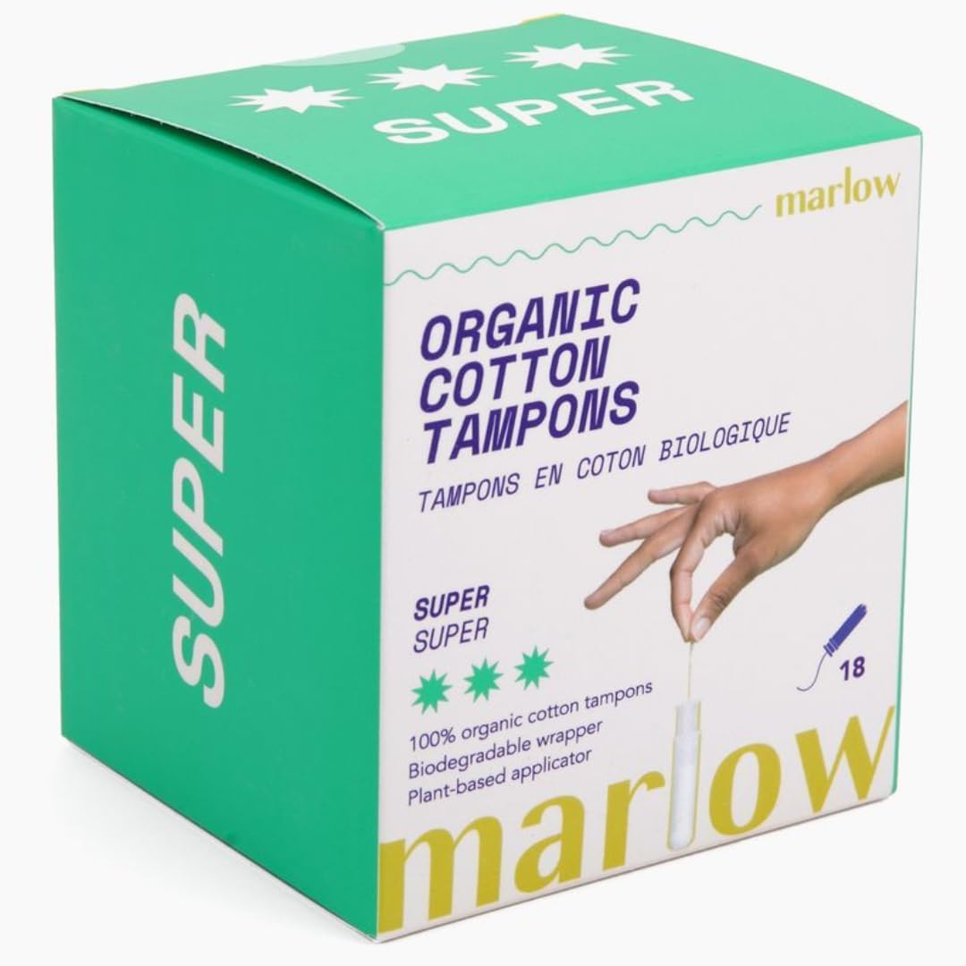 Marlow | Organic Cotton Tampons | Plant Based Applicator | Super 18 Count