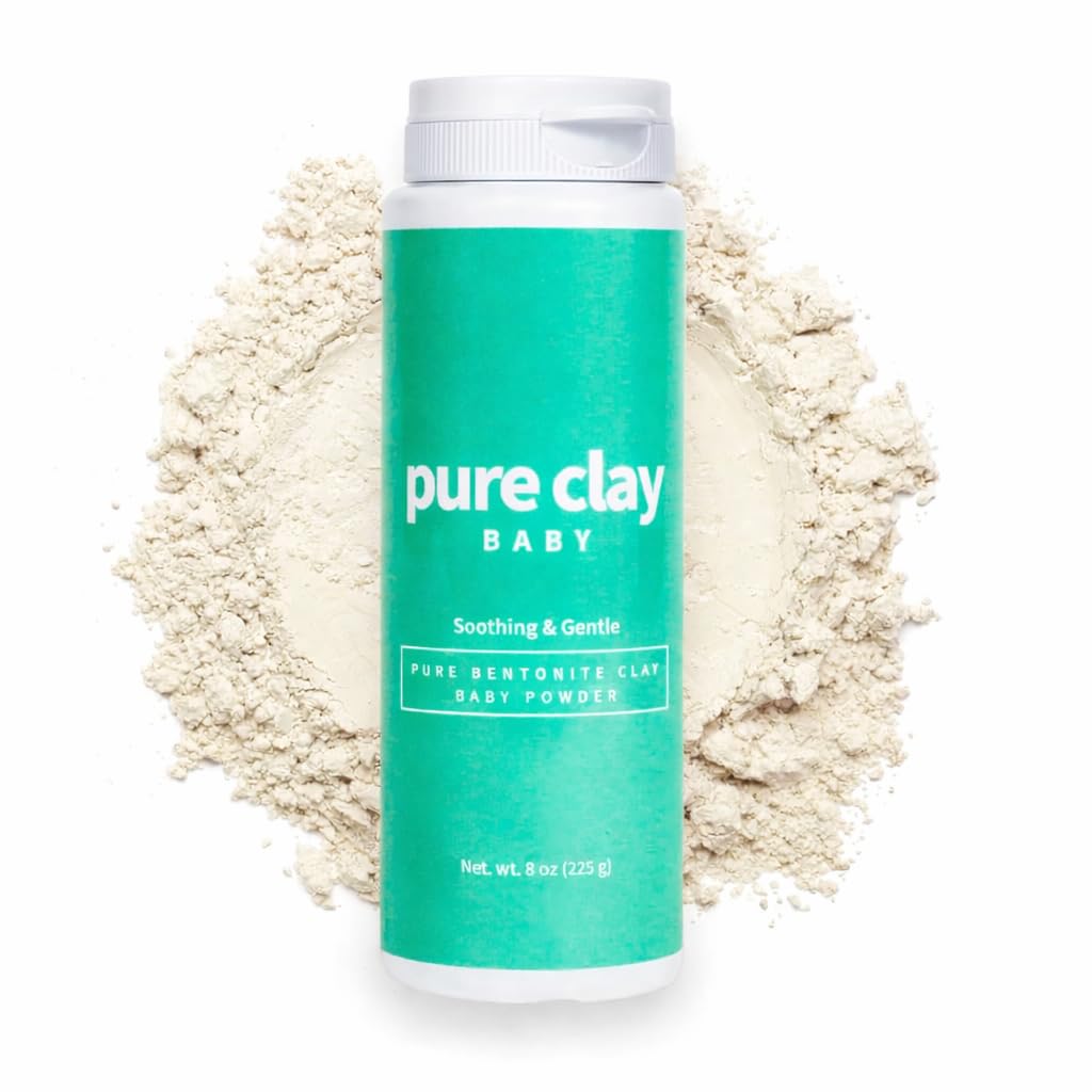 Pure Clay Talc Free Baby Powder with Organic Bentonite Clay Food Grade for Sensitive Skin, Gentle Calcium Bentonite Care for Delicate Infant Diaper Area. Talc-free baby powder. Unscented and Organic.