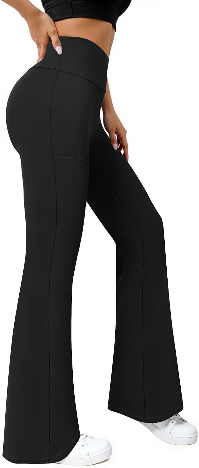 COPYLEAF Flare Leggings for Women High Waisted Yoga Pants with Pockets Workout Gym Work Tummy Control Bootcut Leggings