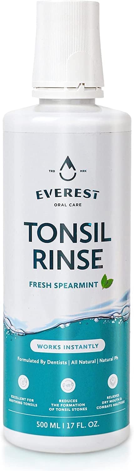 Everest Tonsil Stone Mouthwash, Natural Alcohol Free Oral Rinse for Bad Breath & Dry Mouth Relief, Spearmint, 17 fl oz