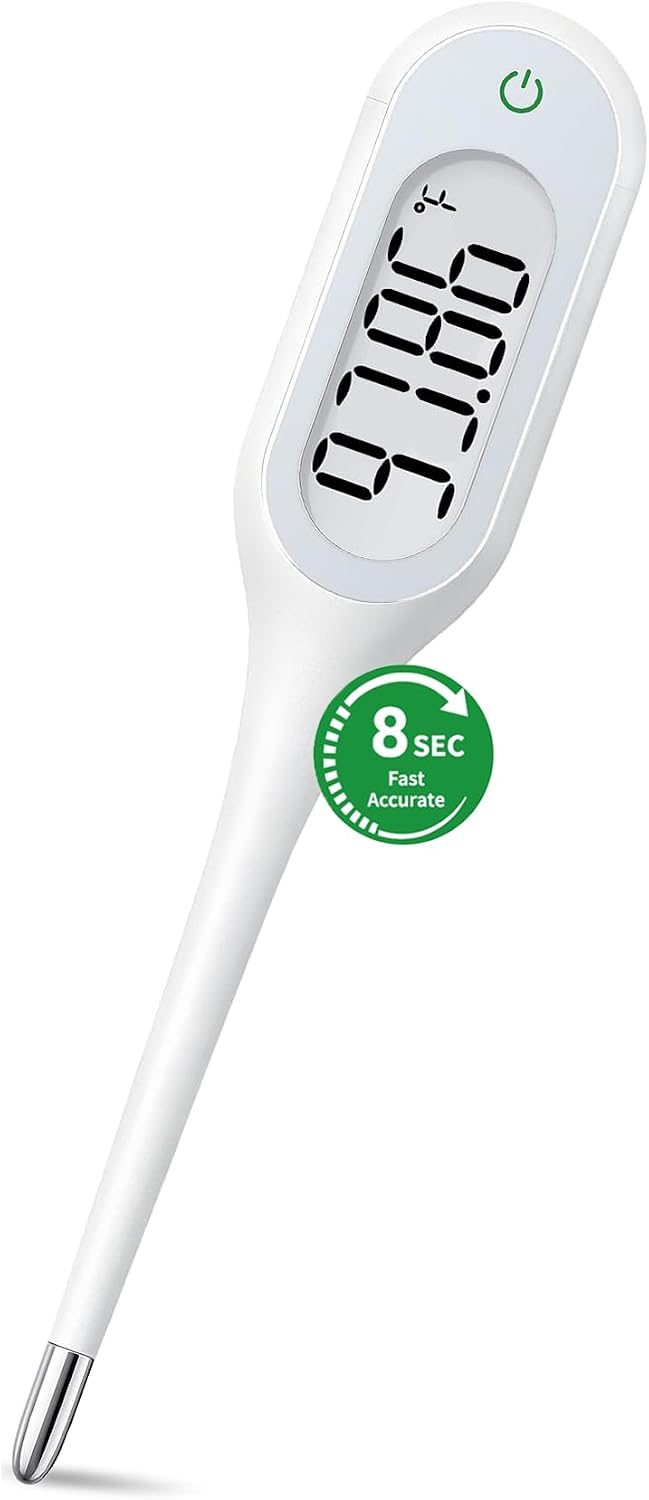 8 Seconds Basal Thermometer for Adult & Kids, Accurate & Safe Thermometer | Fever Alarm and Memory Recall, Oral, Ovulation or Underarm Use