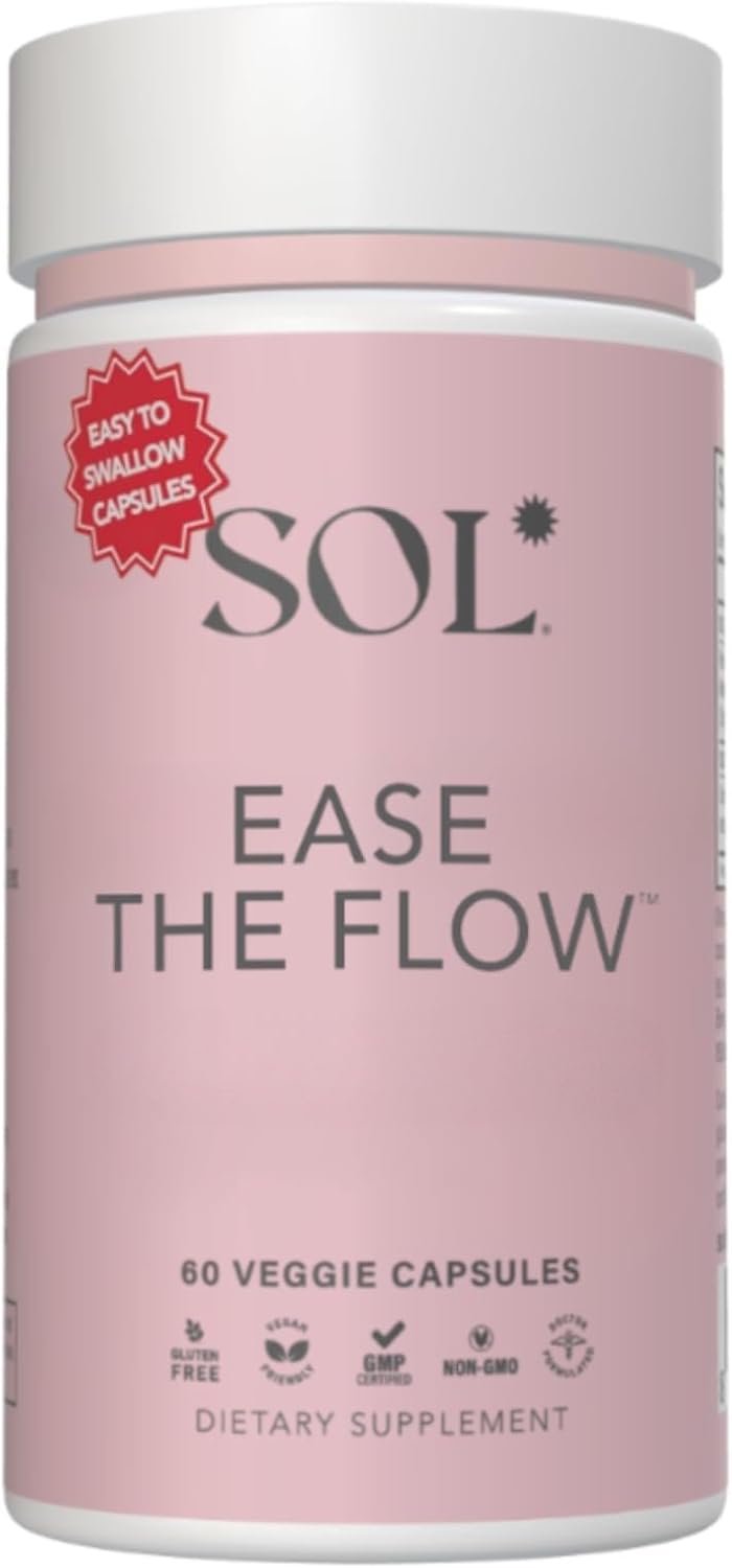 Ease the Flow – PMS Support, Menstrual Relief, PMDD Supplements, Period Relief Products, Eases Bloating & Mood Swings, Vitamins B6 & B8, 60 Easy-to-Swallow Capsules
