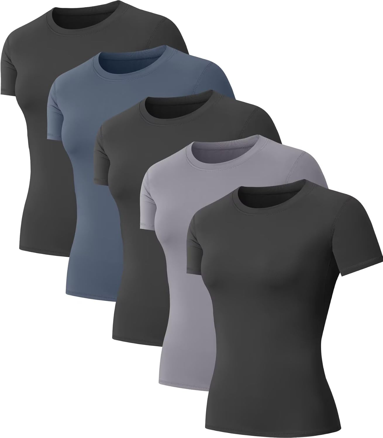 5-Pack Women’s Compression Shirts Short Sleeve Workout Gym Tops