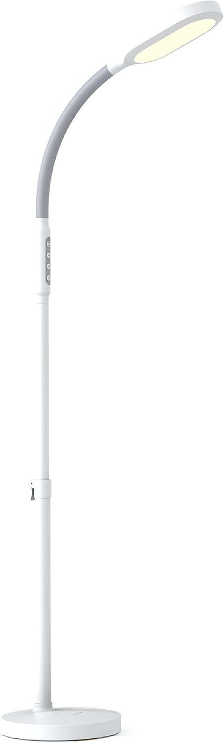Verilux HappyLight Duo – 2-in-1 Light Therapy & Task Floor Lamp – UV-Free Full Spectrum LED, 10,000 LUX, Adjustable Brightness and Color, Flexible Gooseneck, and Adjustable Height
