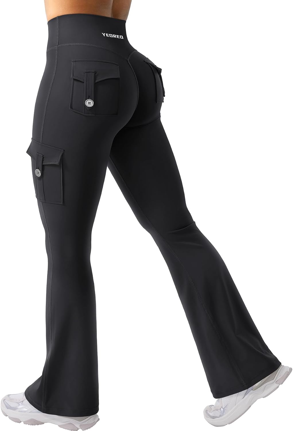 YEOREO CoreFlex Women Workout Flare Leggings | Hidden Scrunch, High Waisted, Cargo Pockets, Gym, Yoga, No Front Seam, Buttery Soft, 28″/30″/32″/34″