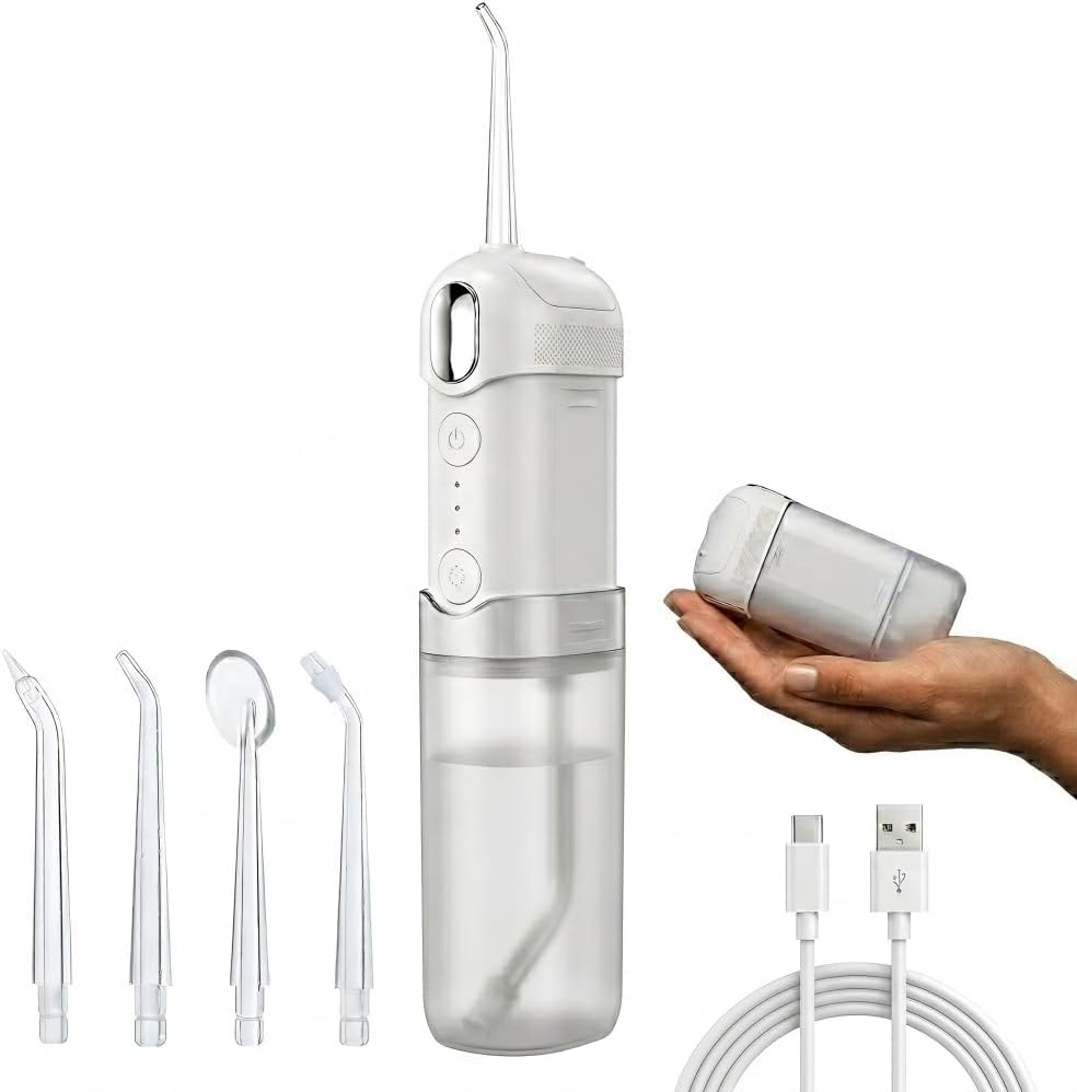 Collapsible Portable Water Flosser for Teeth – Mini Pocket-Sized Travel Oral Irrigator for Women & Kids, 200ML Telescopic Tank, 3 Gentle Modes, 30-Day Battery & 4 Tips, IPX7 Waterproof for Home, Gym