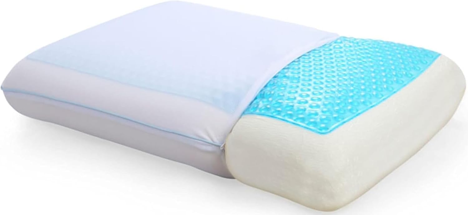 Cool Gel Cooling Pillow for Sleeping, Standard Size Cooling Memory Foam Pillow for Hot Sleepers, Reversible Ergonomic Design, Pressure Relief, Spine Alignment, Side, Back Contouring Support