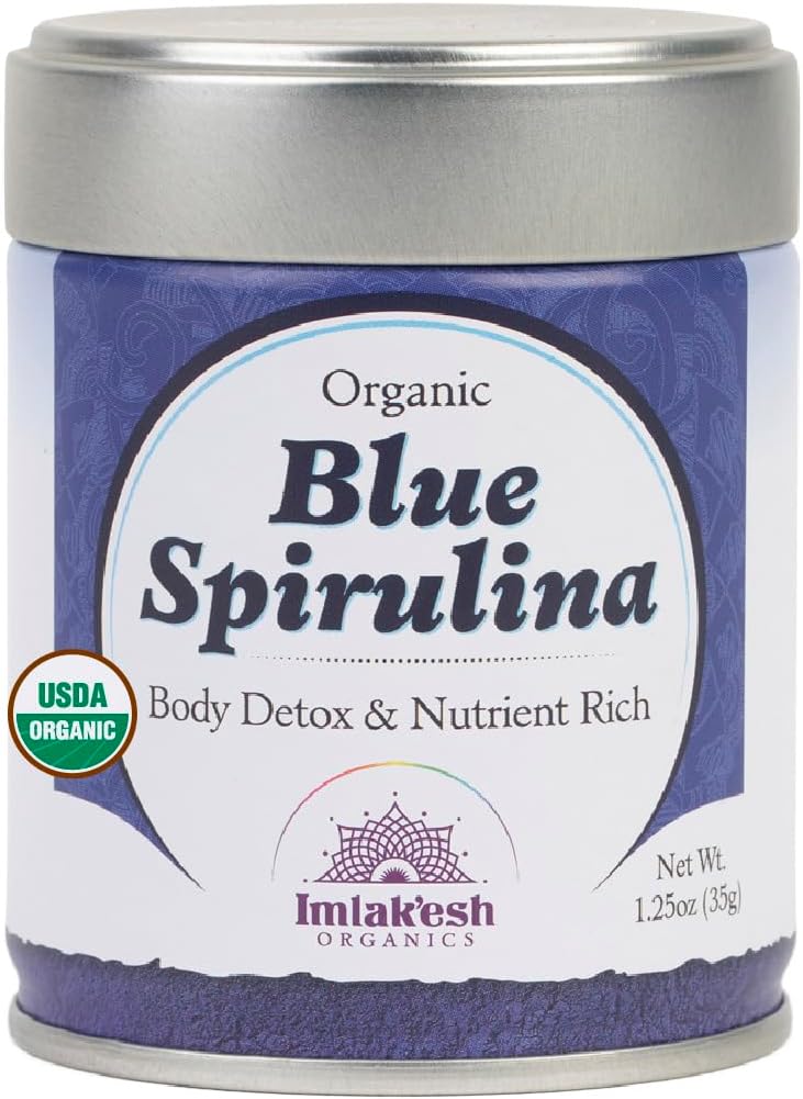 Imlakesh Organics Blue Spirulina Powder – Heirloom Superfood, Grown in South America, High Phycocyanin, Tasteless, Energy, Inflammation & Immune Support, Recovery (1.25oz Metal Jar, 70 Servings)
