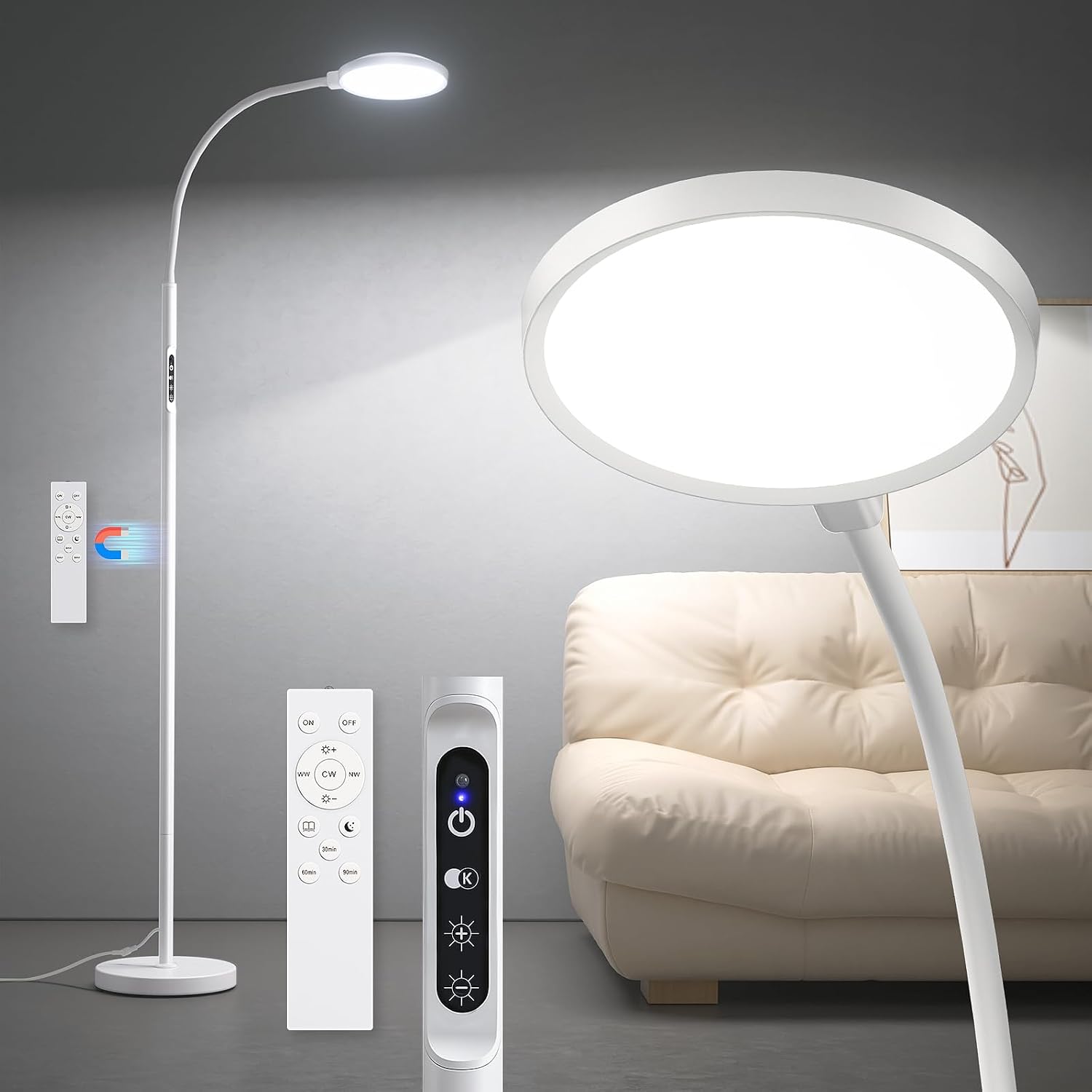 10000 Lux Light Therapy Lamp, White Sun Lamp Sunlight Therapy, Floor Lamp | Full Spectrum UV-Free Sunlight Therapy Lamp with Timer,Dimmable Happy Lamp Light Therapy with Remote, Daylight Lamp for Home