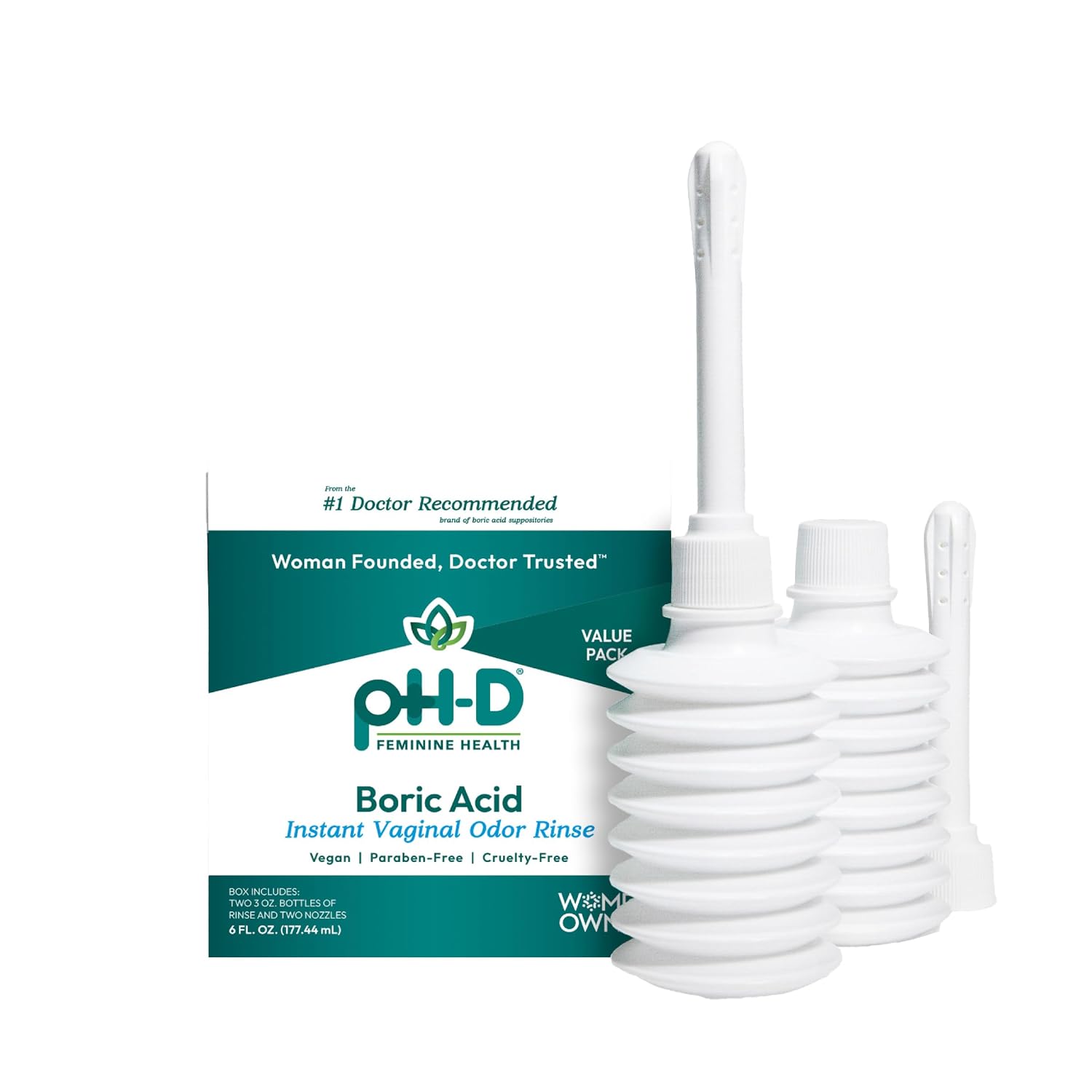 pH-D Feminine Health Support – Instant Odor Rinse with Boric Acid for Vaginal Odor – Vegan, Paraben-Free, Cruelty-Free, 6 Fl Oz Total, (3 Fl Oz, Pack of 2)