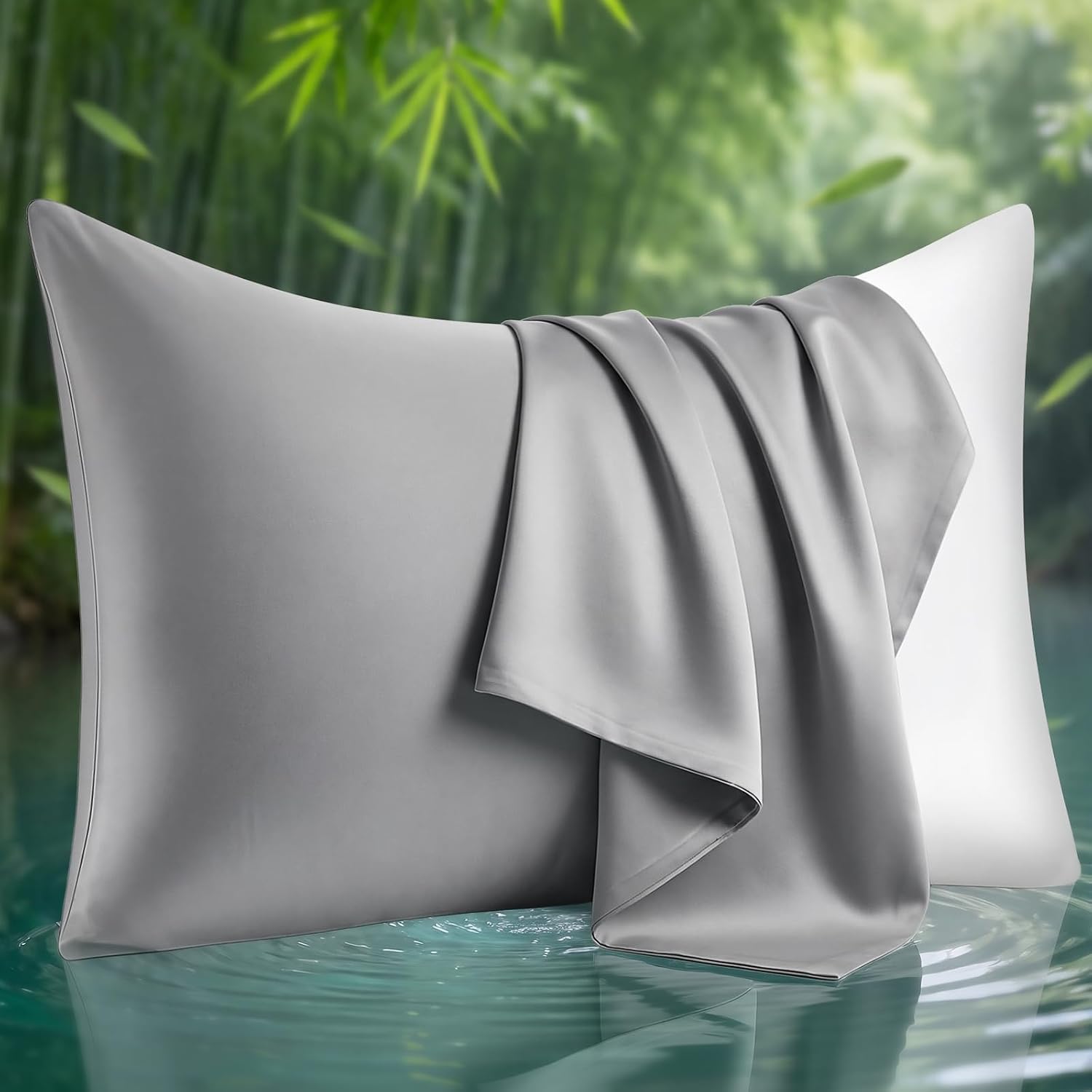 Cooling Crescent Pillowcase for Side Sleepers, Breathable Cool Zippered Pillow Cover for Hot Sleepers, Soft Silky Gentle on Hair & Skin, Queen 20×30, Light Gray, 1-Pack, Gifts for Women
