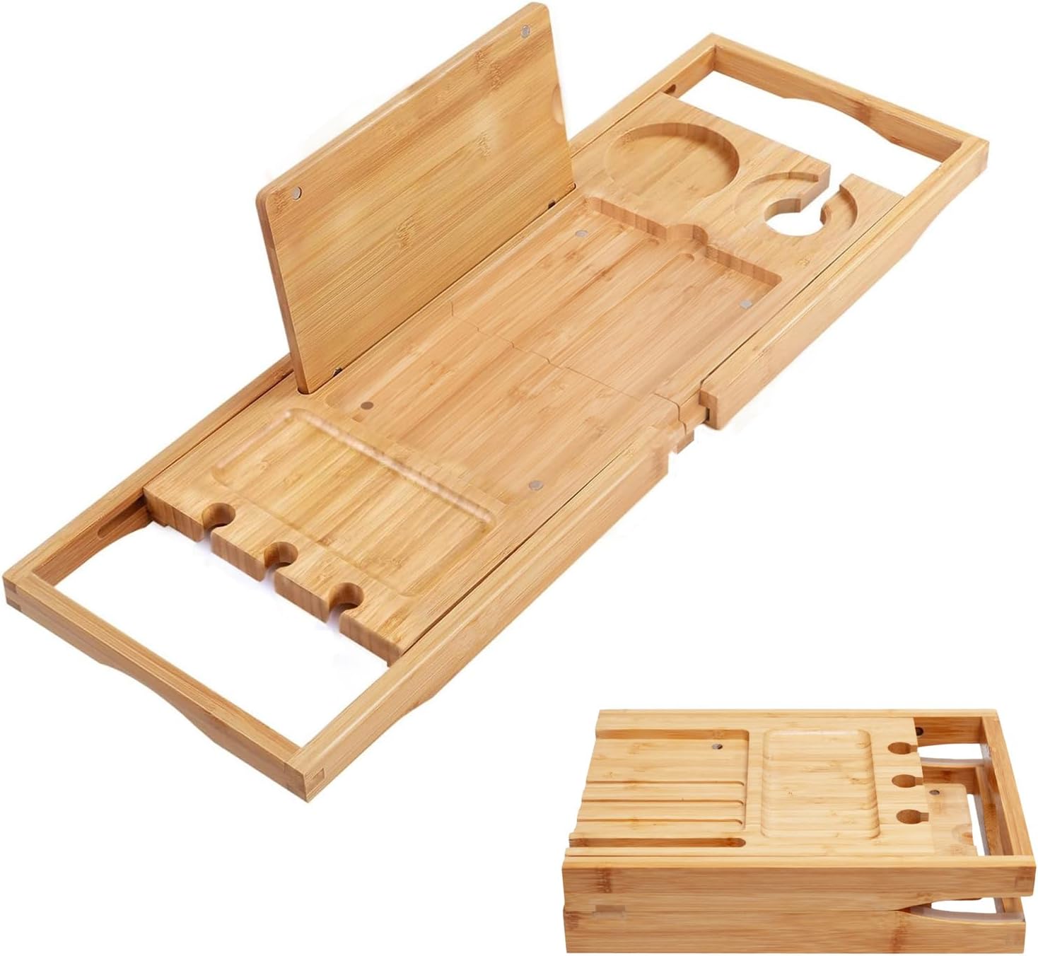 Utoplike Bamboo Bathtub Caddy Tray for Tub, Expandable Bath Table Trays