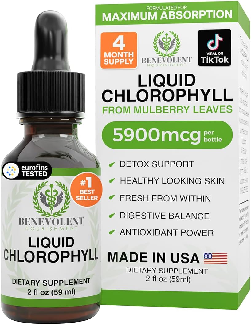 Benevolent Chlorophyll Liquid Drops for Internal Freshness, Peppermint | Highly Absorbable Supplement for Energy Support, Immune Wellness, Natural Cleansing, 4 Month Supply
