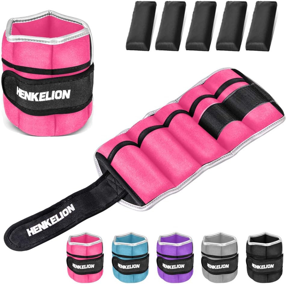 Henkelion 1 Pair 2 3 5 10 Lbs Adjustable Ankle Weights for Women Men Kids, Strength Training Wrist and Ankle Weights Sets for Gym, Fitness Workout, Running, Lifting – Black Grey Pink Blue Purple