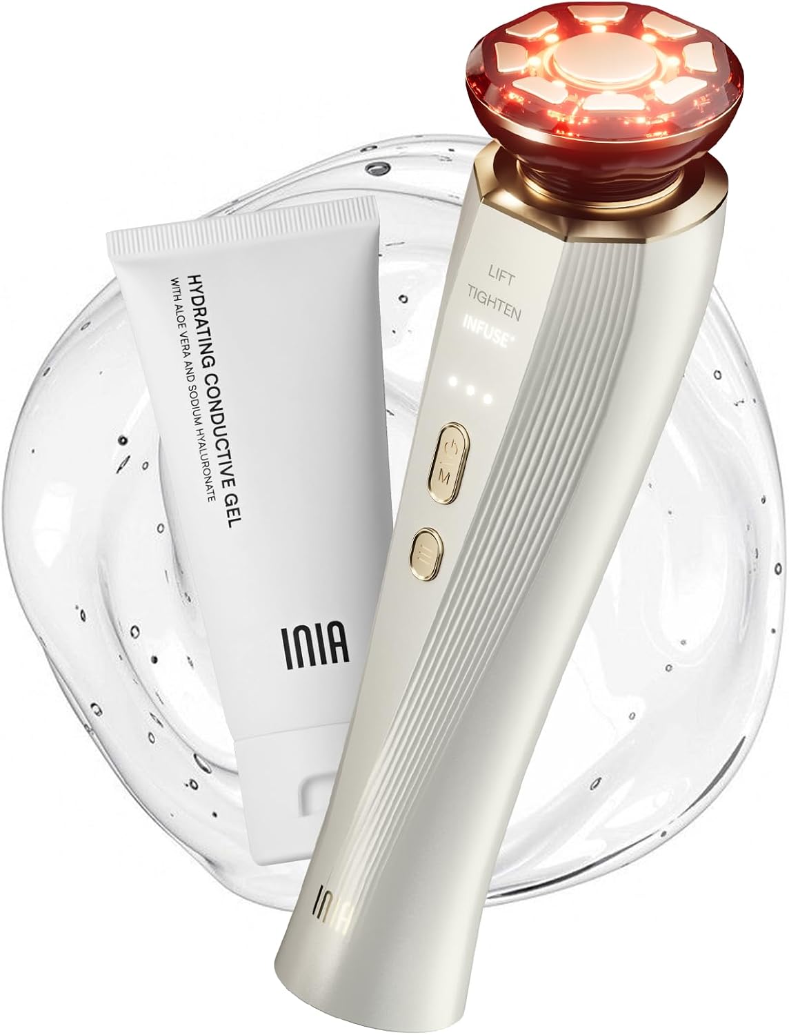 INIA Flare 3-in-1 Red Light Therapy Beauty Device for Face & Neck Skincare | Help Reduce Puffiness, Support Skin Firmness, and Enhance Radiance, Ideal for Daily Home Use