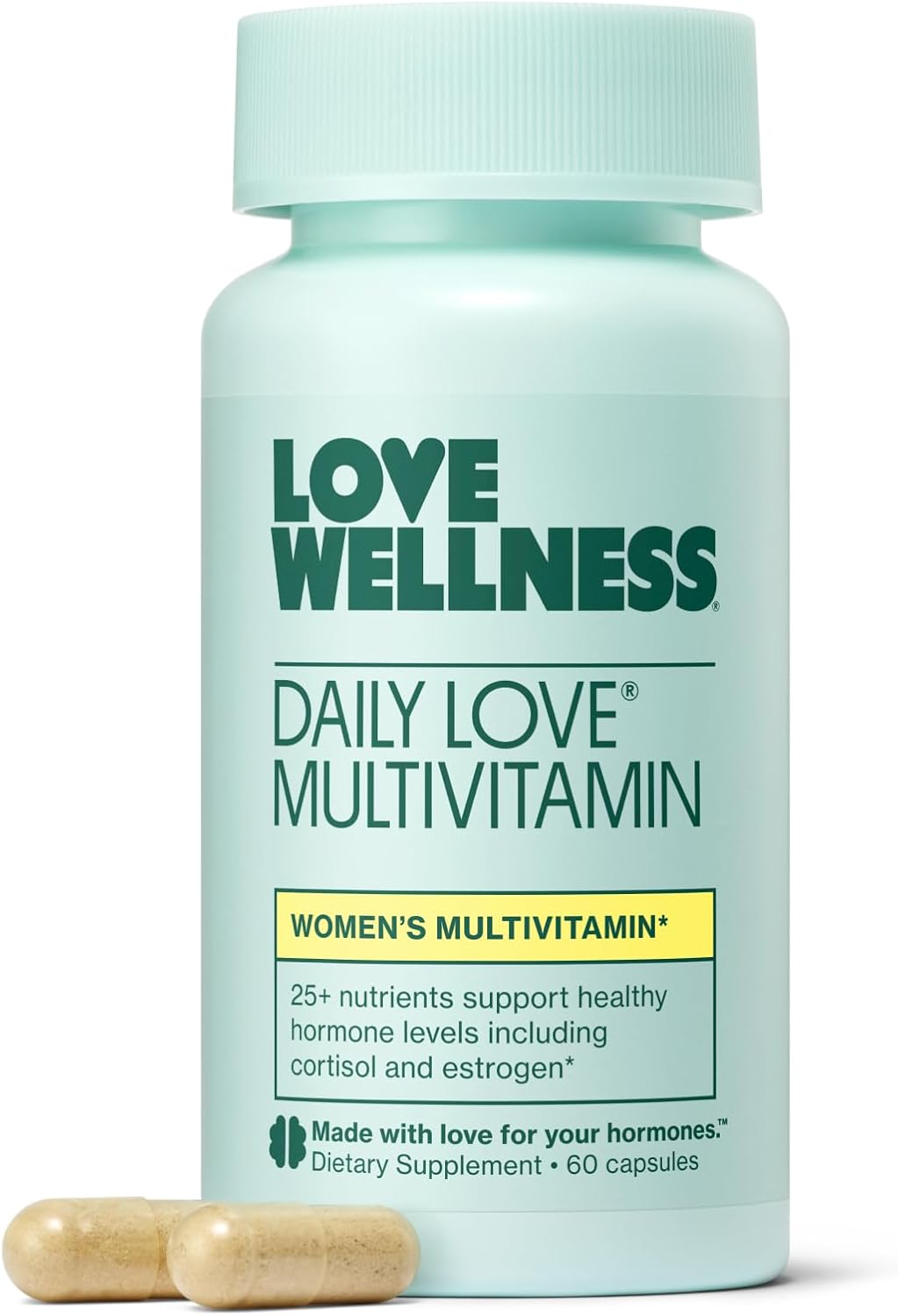 Love Wellness | Daily Love Multivitamin for Women | 30-Day Supply Capsules | Women’s multivitamin, Contains Vitamin C, D, Iron, Calcium, Zinc, Biotin, Magnesium, 60 capsules, Easy to take