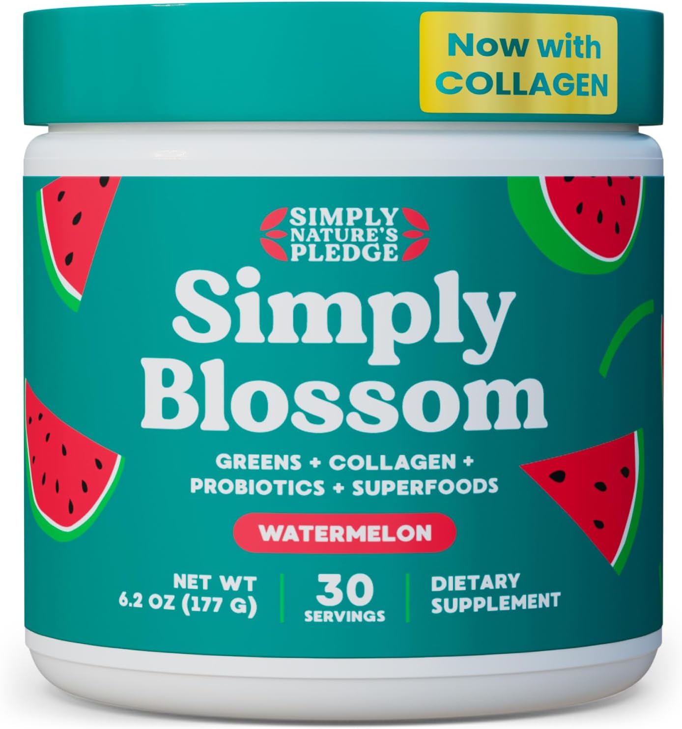 Simply Blossom Greens Powder with Collagen, Watermelon, 30-Day Supply | Daily Greens & Superfood Powder with Collagen for Women’s Digestive Health & Bloating Relief, Help Your Health Bloom