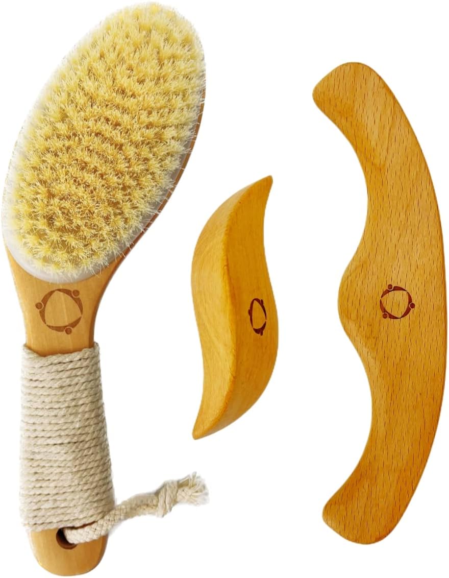 Dry Brushing Body Brush for Lymphatic Drainage with Wood Massage Tool
