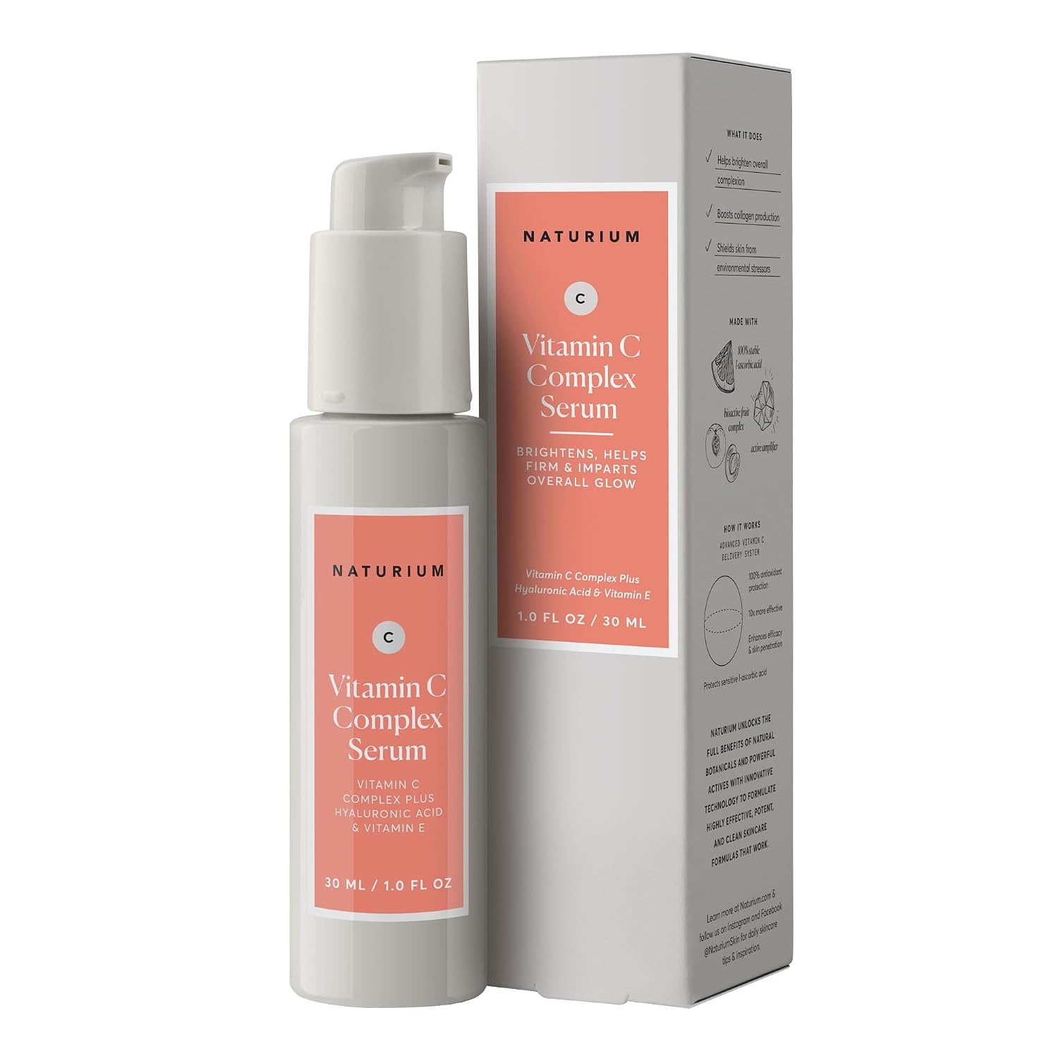 Naturium Vitamin C Complex Serum, Hyaluronic Acid & Vitamin E, 1 fl oz | Facial Treatment for Fine Lines & Wrinkles, Anti-Aging Formula for Hydration, Sensitive Skin, Travel Size, Face Serum