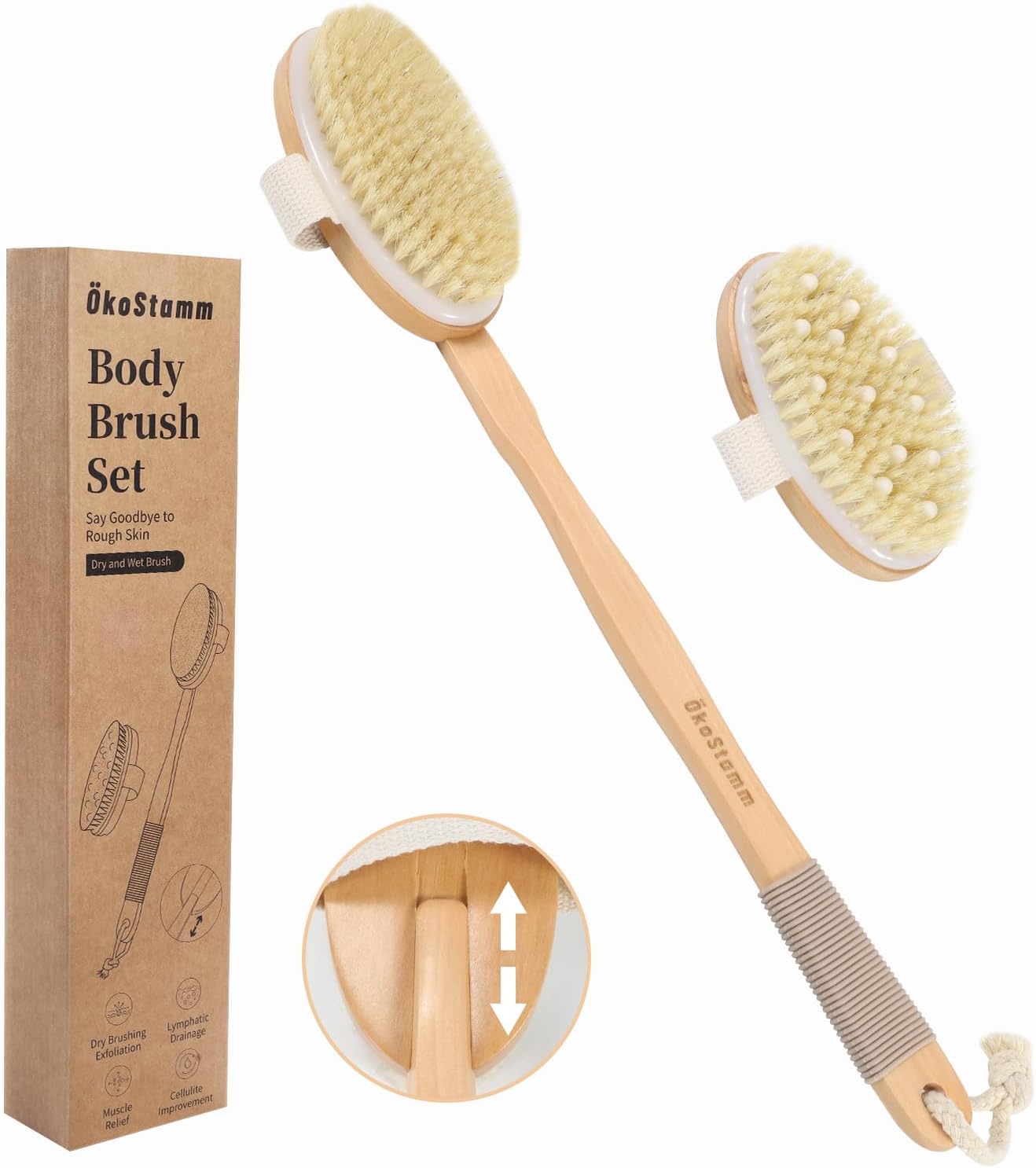 Long Handle Dry Brushing Body Brush for Lymphatic Drainage