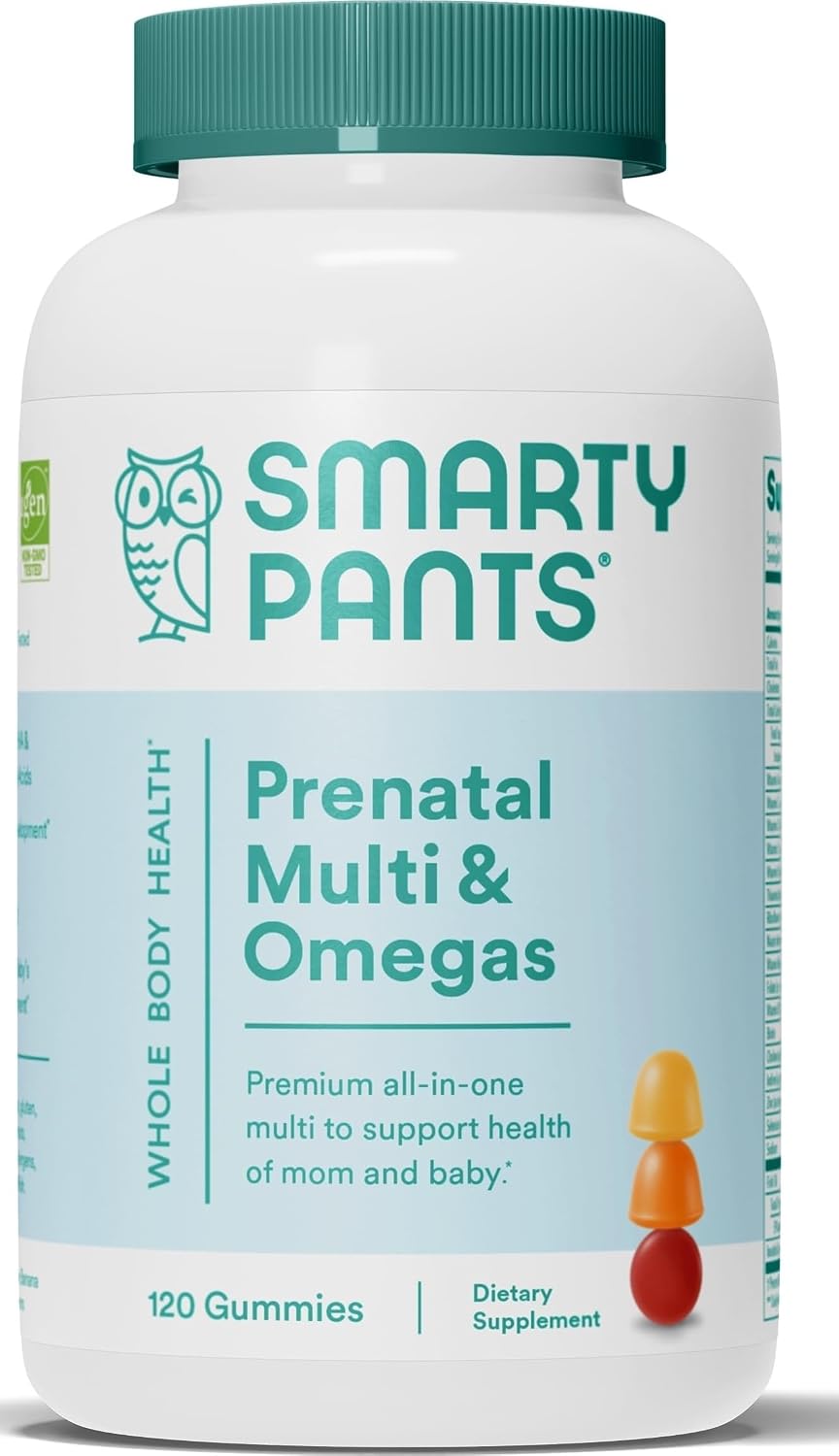 SmartyPants Prenatal Vitamins for Women, Multivitamin Gummies: Omega 3 Fish Oil (EPA/DHA), Biotin, Methylfolate, Vitamin D3, C, Vitamin B12, B6, A, K & Zinc, Inositol, 120 Count (30 Day Supply)