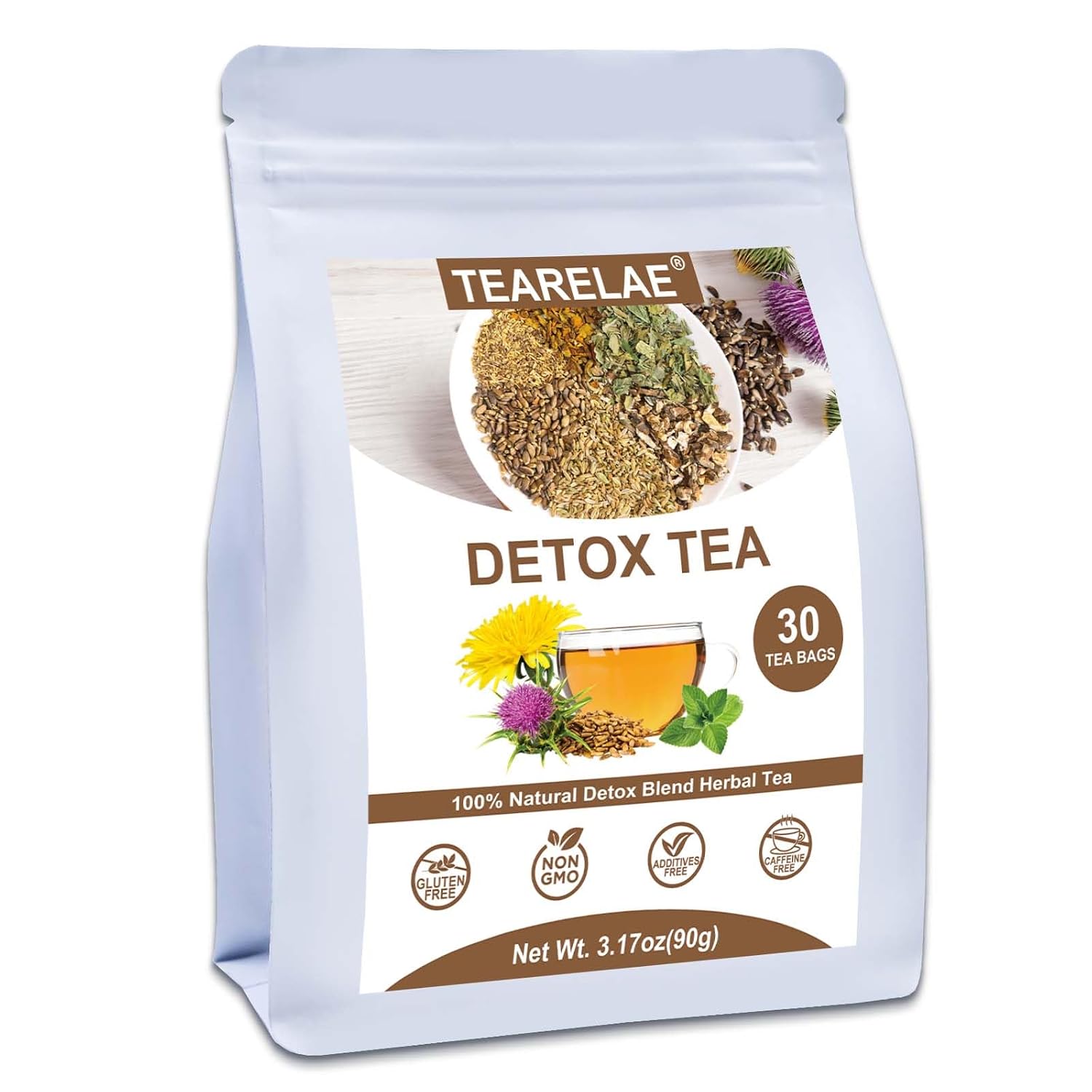TEARELAE Detox Tea Bag, 30 Count, Milk Thistle & Dandelion Blend