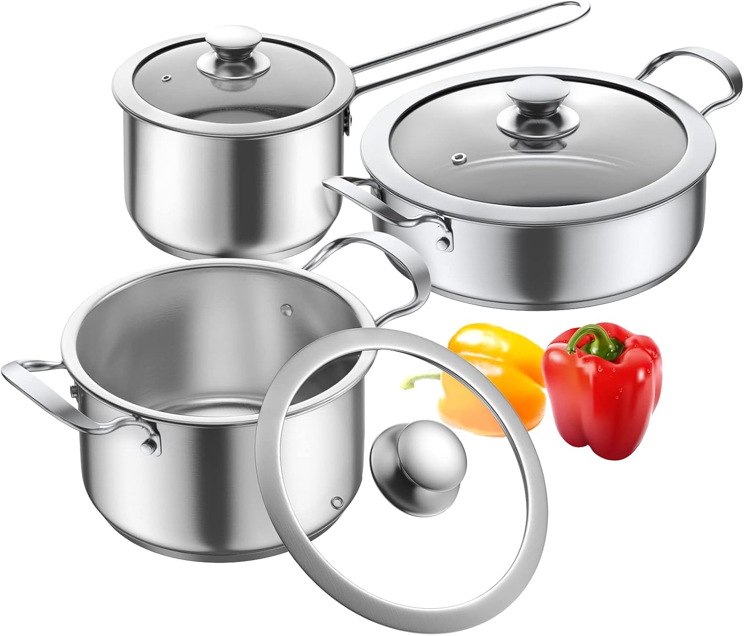 Stainless Steel pots and pans set, 6 PCS Nonstick Induction Cookware Set
