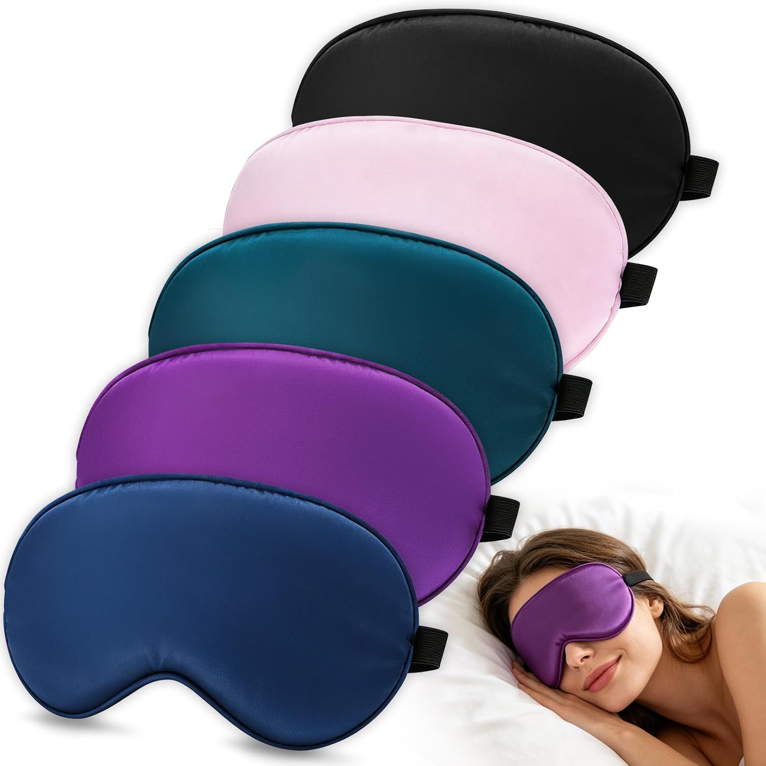 5P Silk Sleep Mask, 5-Color Eye Mask for Sleep with Adjustable Strap