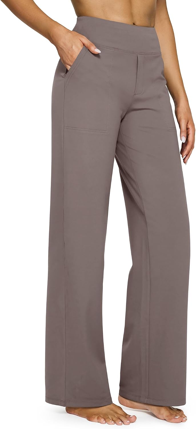 G4Free Yoga Pants for Women Wide Leg Pants with Pockets High Waisted | Moisture Wicking, Soft Comfortable Feel, 4-Way Stretch, Faux Fly, Faux Back Pockets, Yoga, Work & Casual Wear