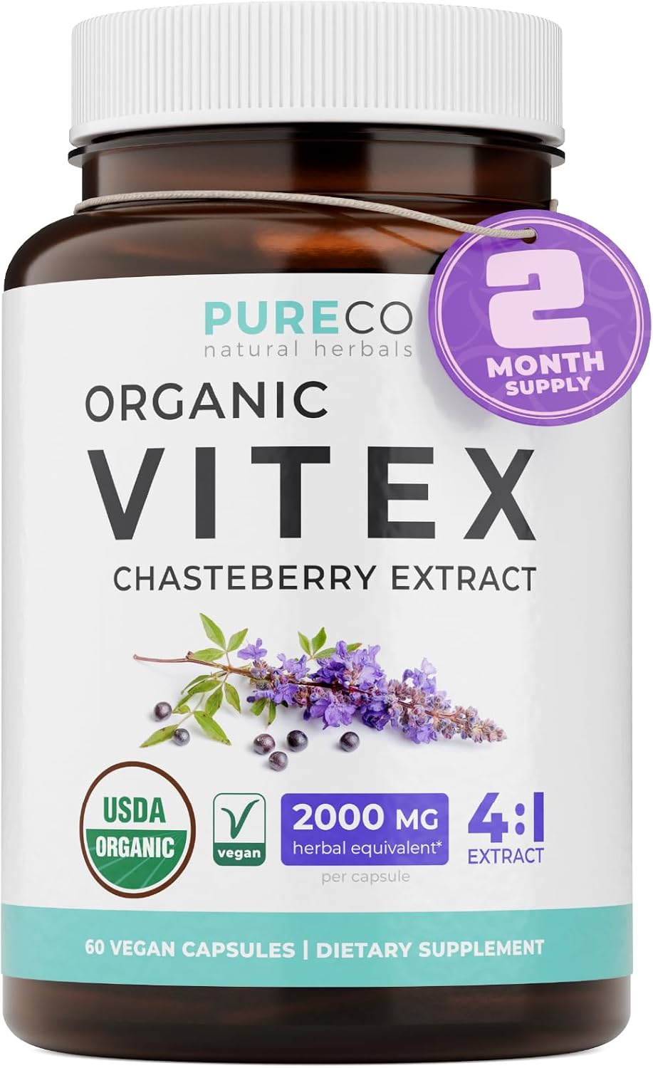 Organic Vitex Chasteberry Supplement for Women – High Strength Chaste Tree Berry Extract Supports Hormone Balance for Women from PMS to Menopause – Filler Free Vegan & Non-GMO (2 Month Supply)
