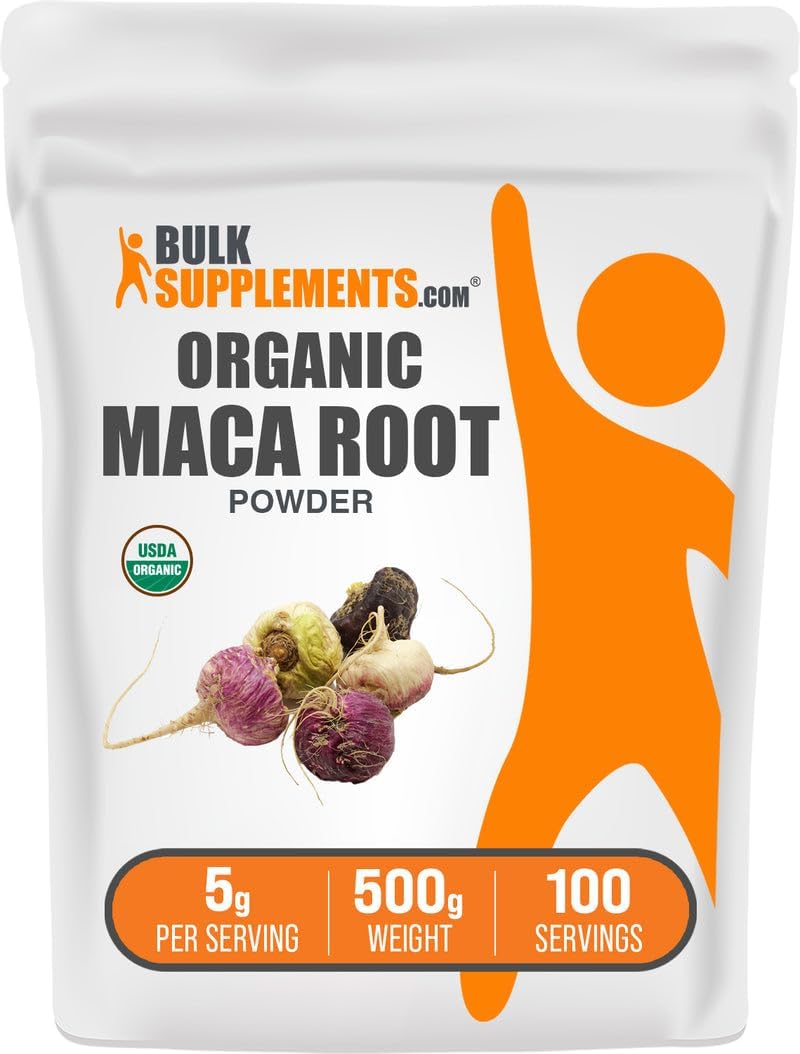 BulkSupplements.com Organic Maca Powder – Organic Maca Root Powder, Superfood Supplement – Gluten Free, 5g per Serving, 500g (1.1 lbs) (Pack of 1)