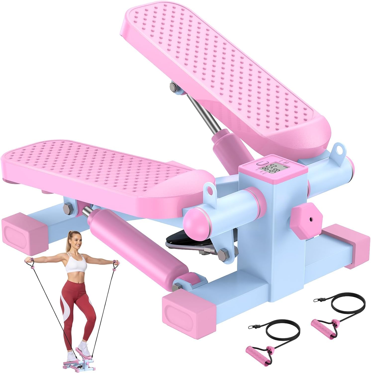HCOIW Mini Stepper for Exercise at Home,Stair Stepper with Resistance Bands | Compact Stepping Machine with 300 lb Weight Capacity, Full Body Workout Equipment for Legs, Glutes & Cardio