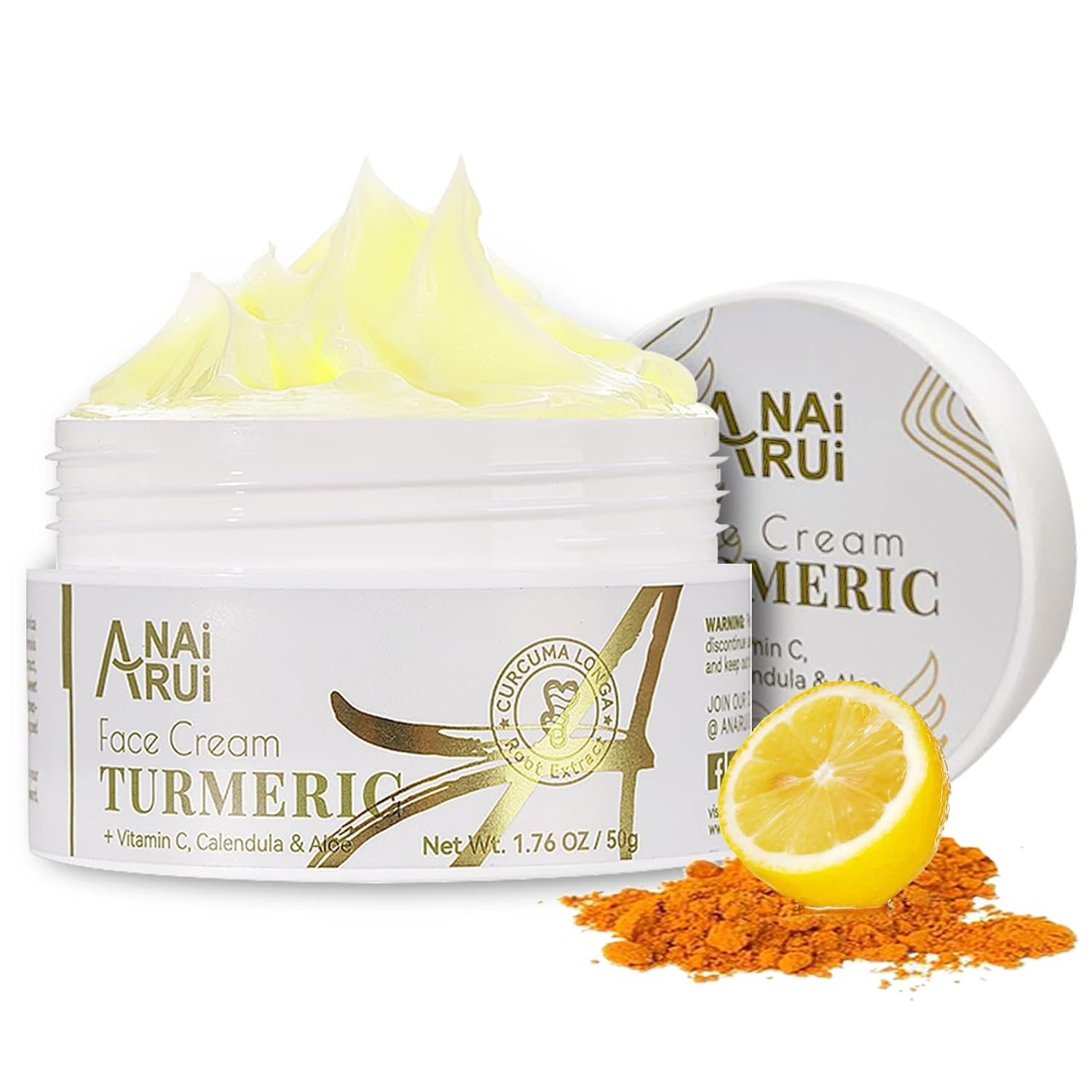 ANAI RUI Turmeric Face Cream with Vitamin C, 1.76 OZ | Facial Moisturizer for Hydrating, Firming, Tightening Skin, Turmeric Vitamin C Cream for Dark Spots, Dry Skin