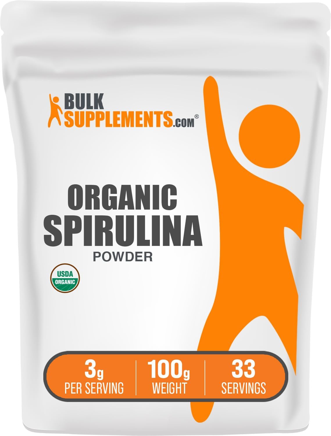 BulkSupplements.com Organic Spirulina Powder – Superfood, Green Spirulina Powder, Herbal Supplement – Vegan-Friendly, 3g per Serving, 100g (3.5 oz) (Pack of 1)
