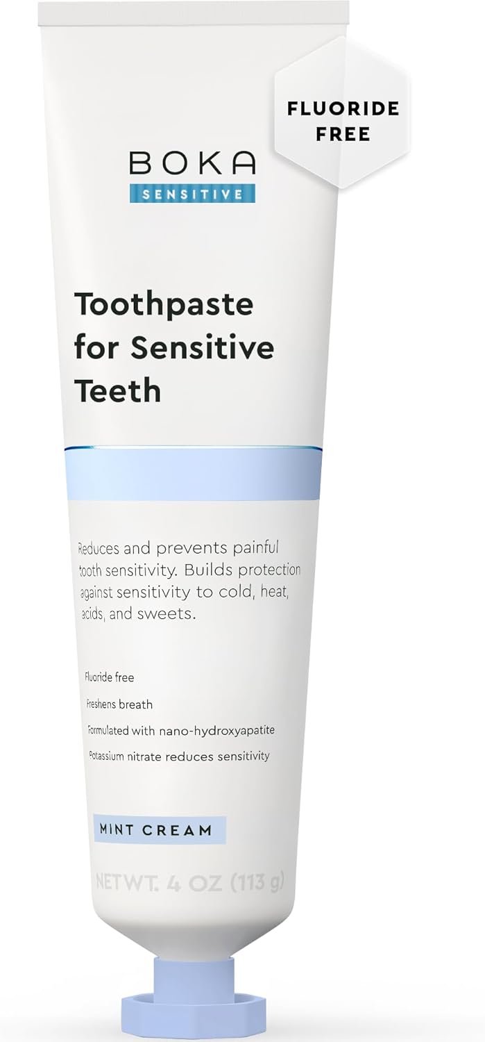 Boka Sensitive Toothpaste – Fluoride Free Nano Hydroxyapatite Toothpaste | Sensitive Teeth Relief – Potassium Nitrate for Tooth Sensitivity and Protection for Adults – Mint Coconut Cream – 4 Oz, 1PK